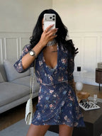 Floral two piece set, sheer top and mini skirt, perfect for casual outings