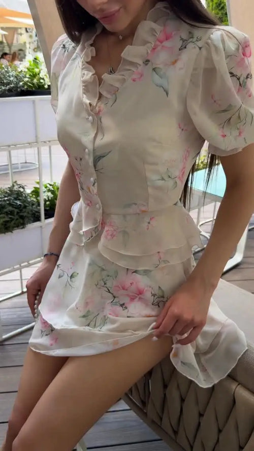 Floral two piece set, pastel color, lightweight material for summer outings