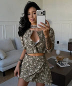 Floral two piece set, cropped top and skirt, stylish for casual outings