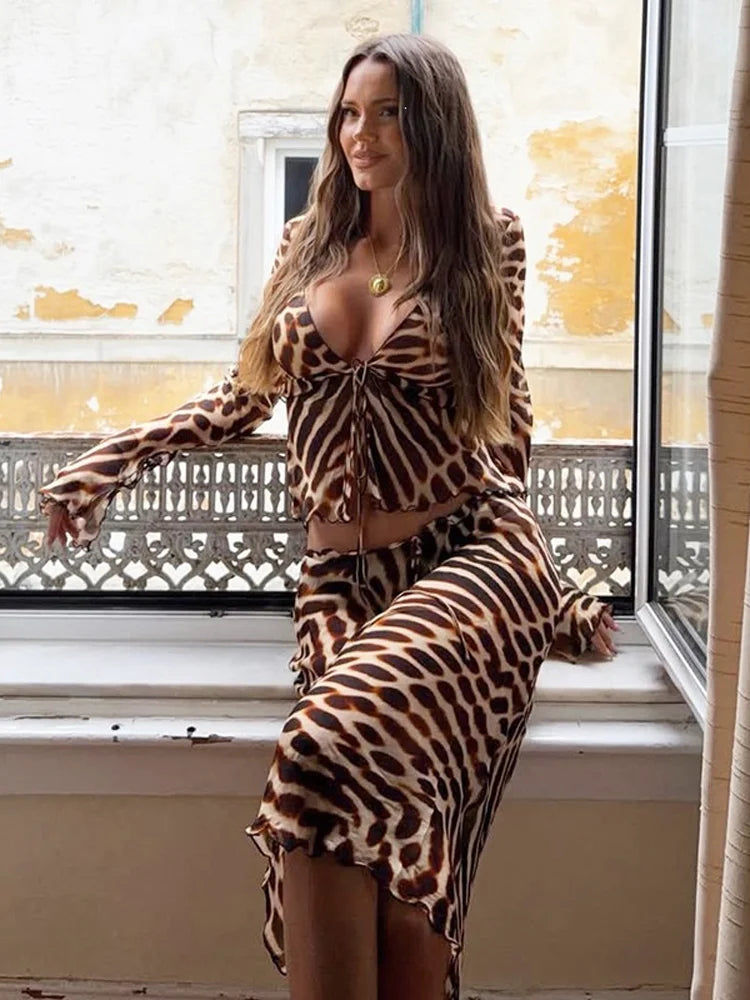 Women's leopard print two piece set, perfect for summer outings