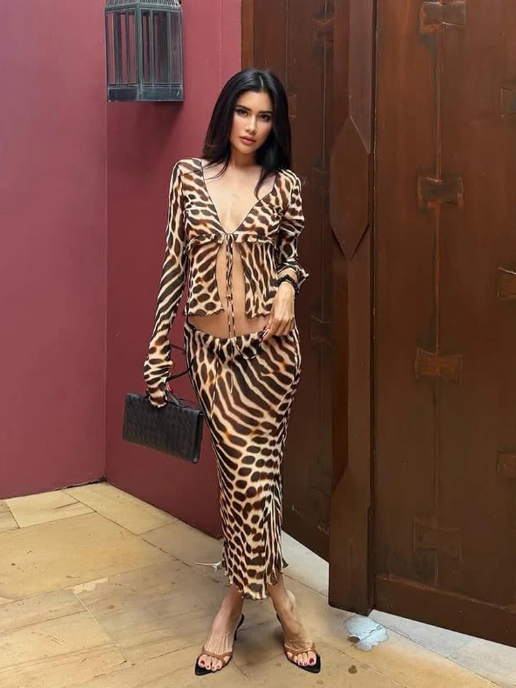 Women's animal print two piece set, lightweight for summer outings