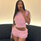 Women's pink lace two piece set, perfect for summer outings
