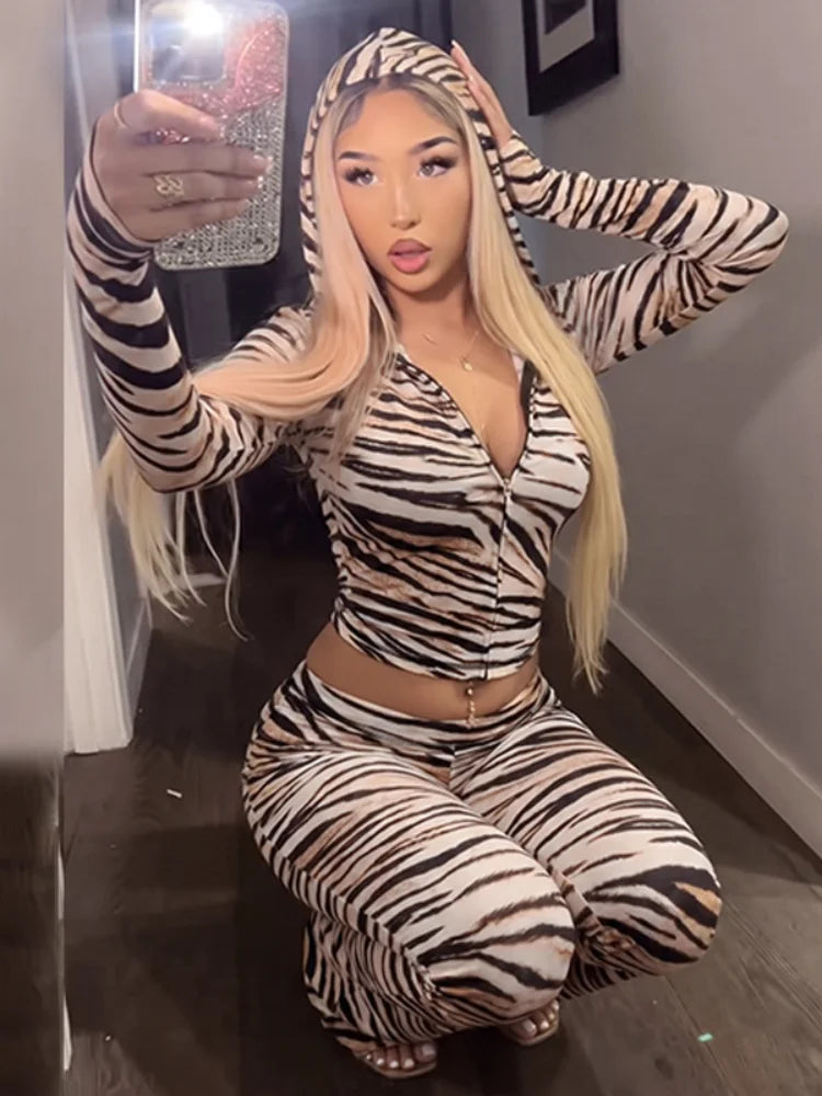 Women's animal print two piece set, comfy for casual outings