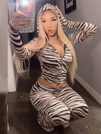 Women's animal print two piece set, comfy for casual outings