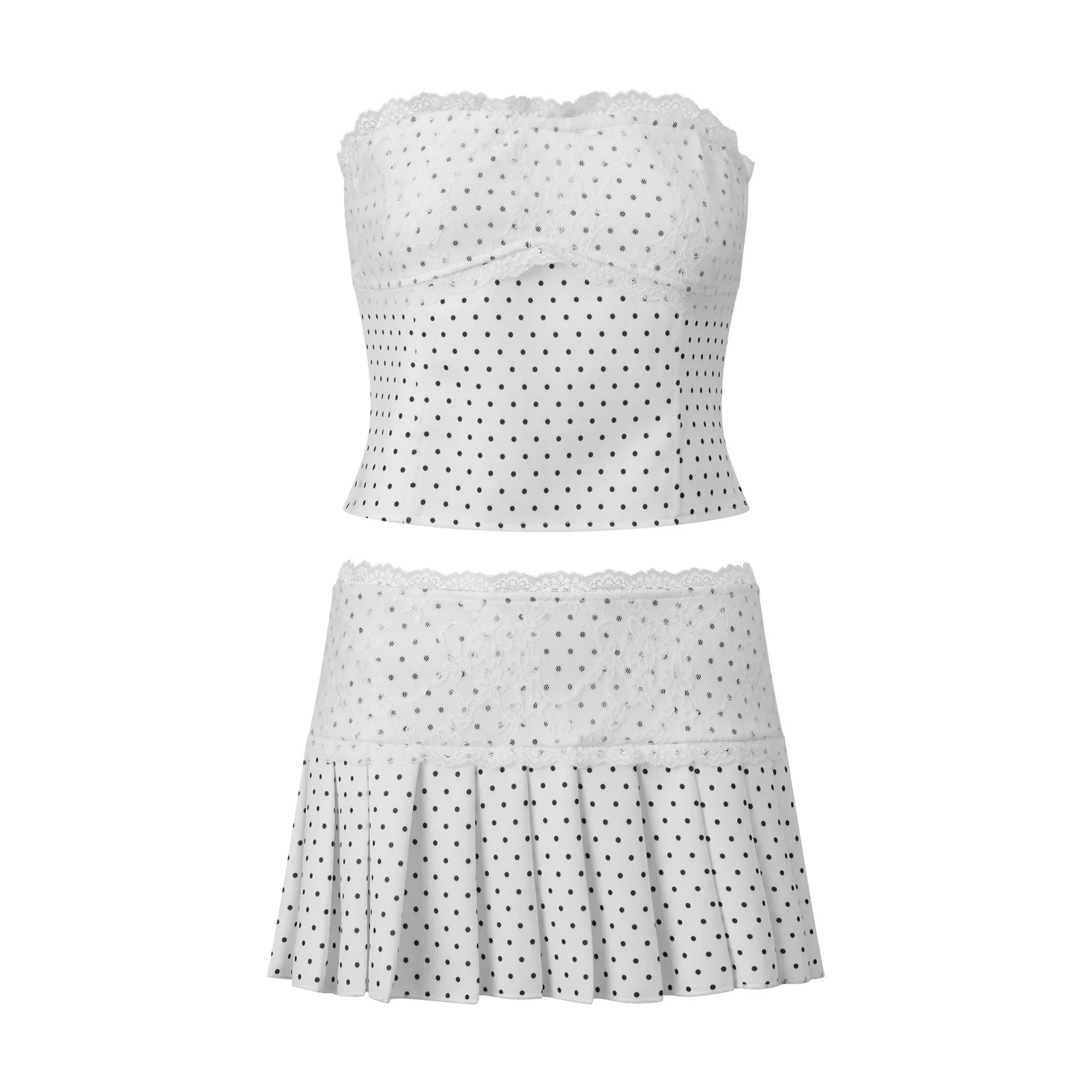 Women's polka dot two piece set, breathable fabric, perfect for summer outings
