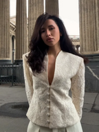 Cream lace two piece set, stylish top and pants for casual outings