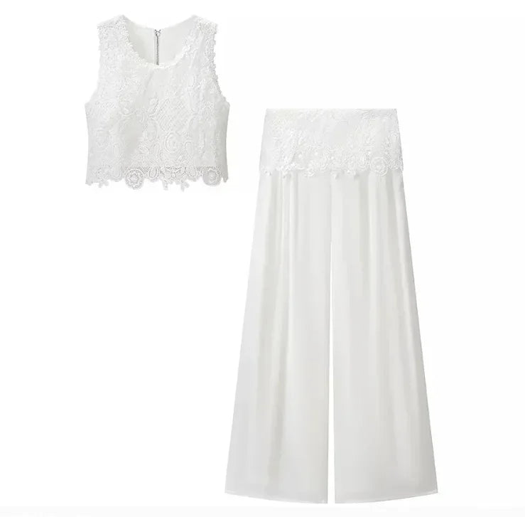 Women's white lace two piece set, perfect for summer outings