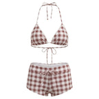 Women's brown checkered two piece swimsuit for beach days