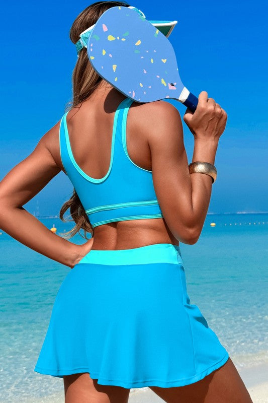 Women's blue two piece swimsuit, perfect for beach outings