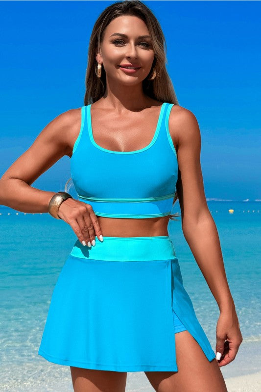 Women's blue two piece swimsuit, stylish and perfect for the beach