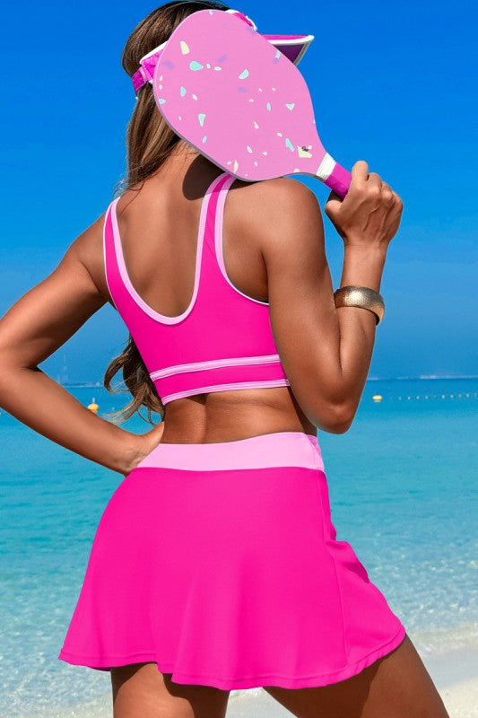 Women's pink two piece swimsuit, comfortable for beach activities