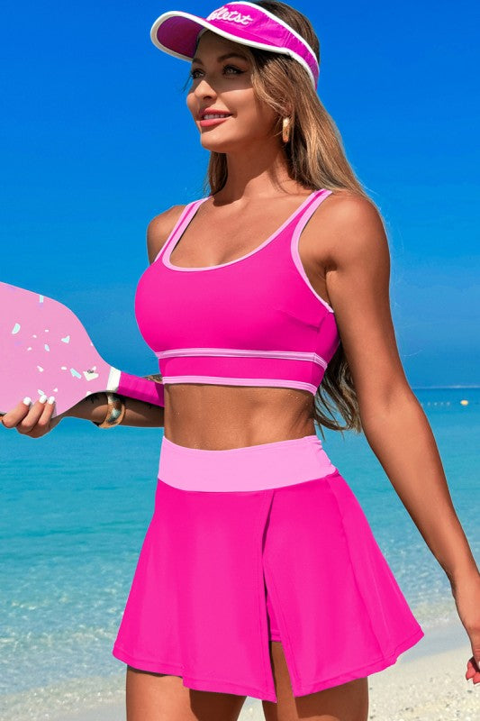 Women's pink two piece swimsuit, perfect for beach and pool fun