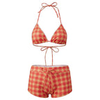 Women's plaid two piece swimsuit for beach and pool enjoyment