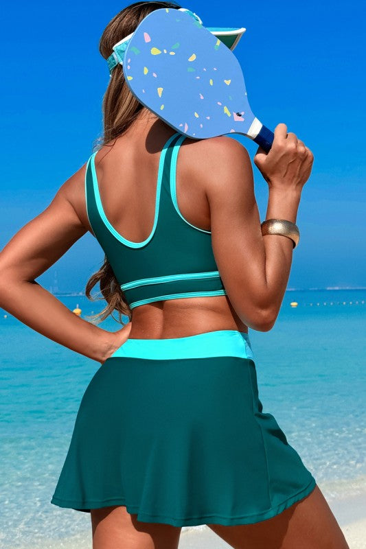 Women's teal two piece swimsuit, perfect for beach activities
