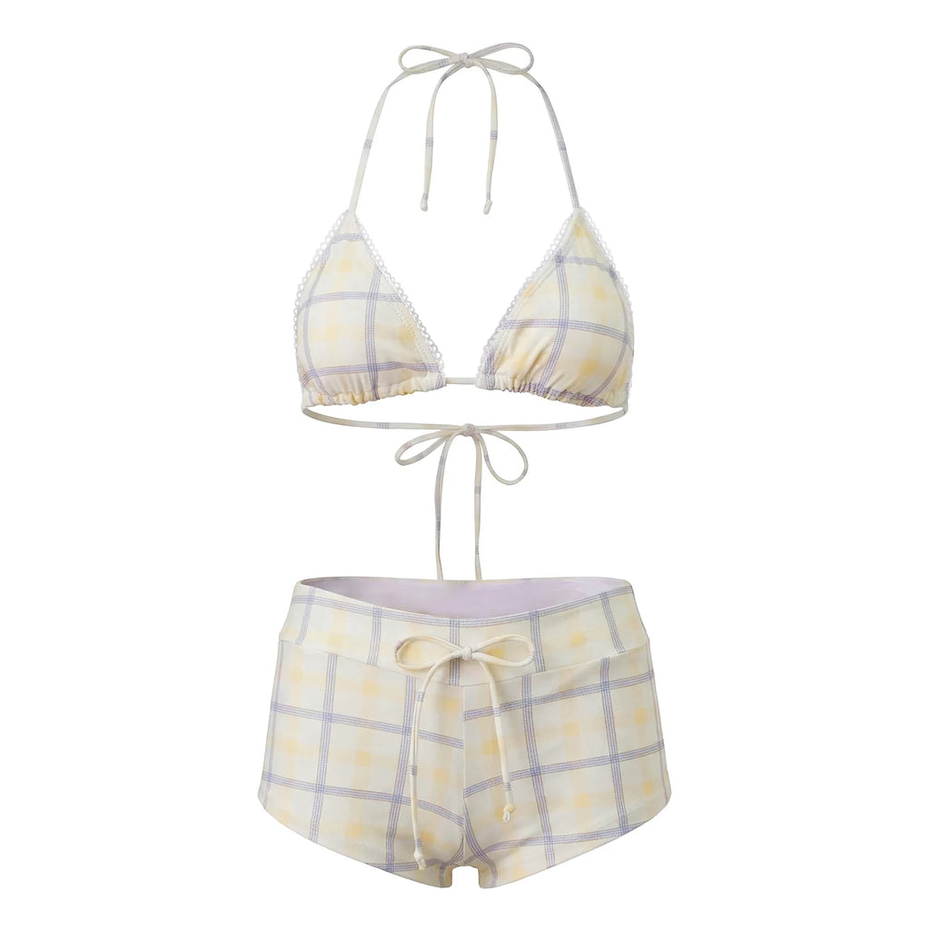 Women's plaid two piece swimsuit, breathable fabric, perfect for beach days