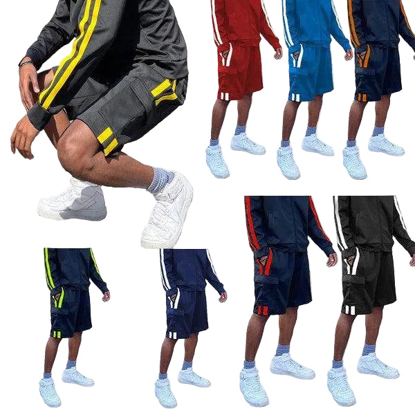 Two Stripe Cargo Pouch Shorts - VacationGrabs