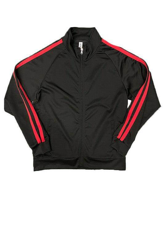 Men's 2PC Track Set with two stripe track jacket in black and red for sporty style