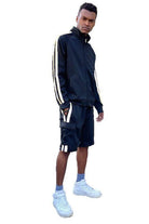 Men's 2PC Track Set featuring two stripe track jacket shorts for stylish athletic wear