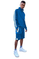 WEIV Men's 2PC Track Set featuring a two stripe track jacket and shorts in blue color