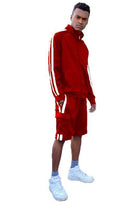 Men's 2PC Track Set in Red featuring a two stripe track jacket and shorts for sporty style