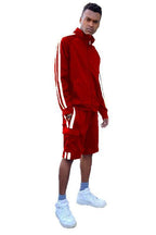 Men's 2PC Track Set in Red featuring a two stripe track jacket and shorts for sporty style