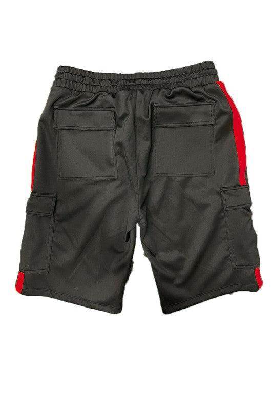 Men's 2PC Track Set featuring two stripe track jacket shorts in black with red detailing