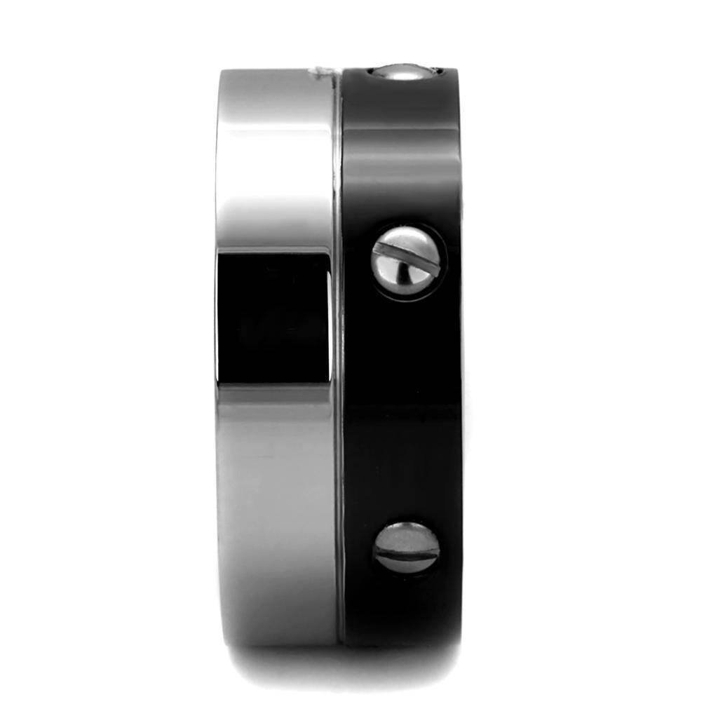 Two tone black men's ring featuring sleek design and bold contrasting colors for a modern look
