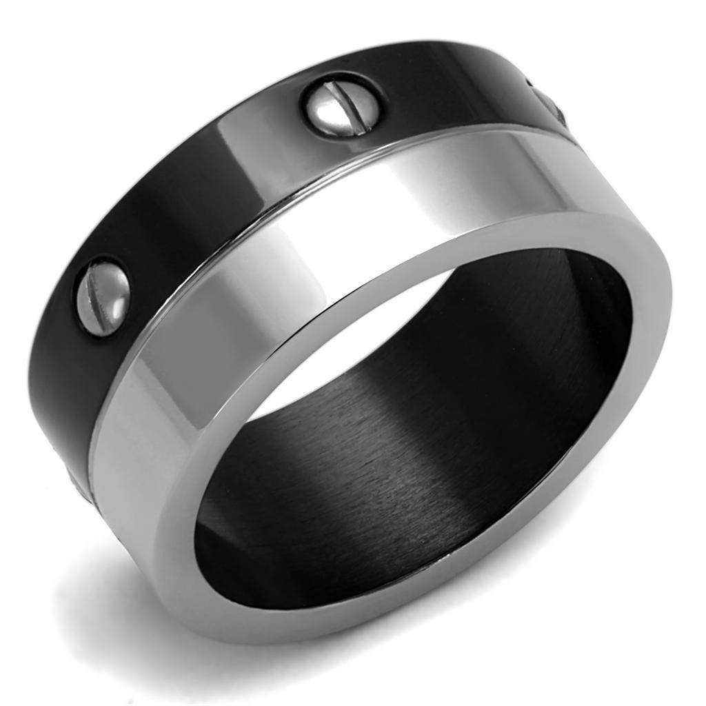 Two tone black men's ring with sleek design and metal accents for stylish outfits