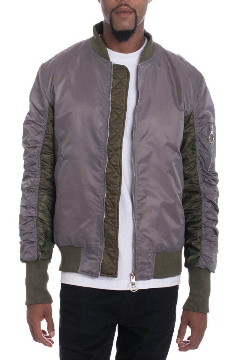 VacationGrabs two tone bomber for men featuring a stylish design with quilted sleeves