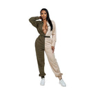 Stylish two tone casual jumpsuit in beige and green, perfect for relaxed outings