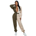 Stylish two tone casual jumpsuit in beige and green, perfect for relaxed outings