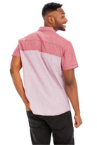 Back view of a two tone casual shirt for men by VacationGrabs in red and light gray