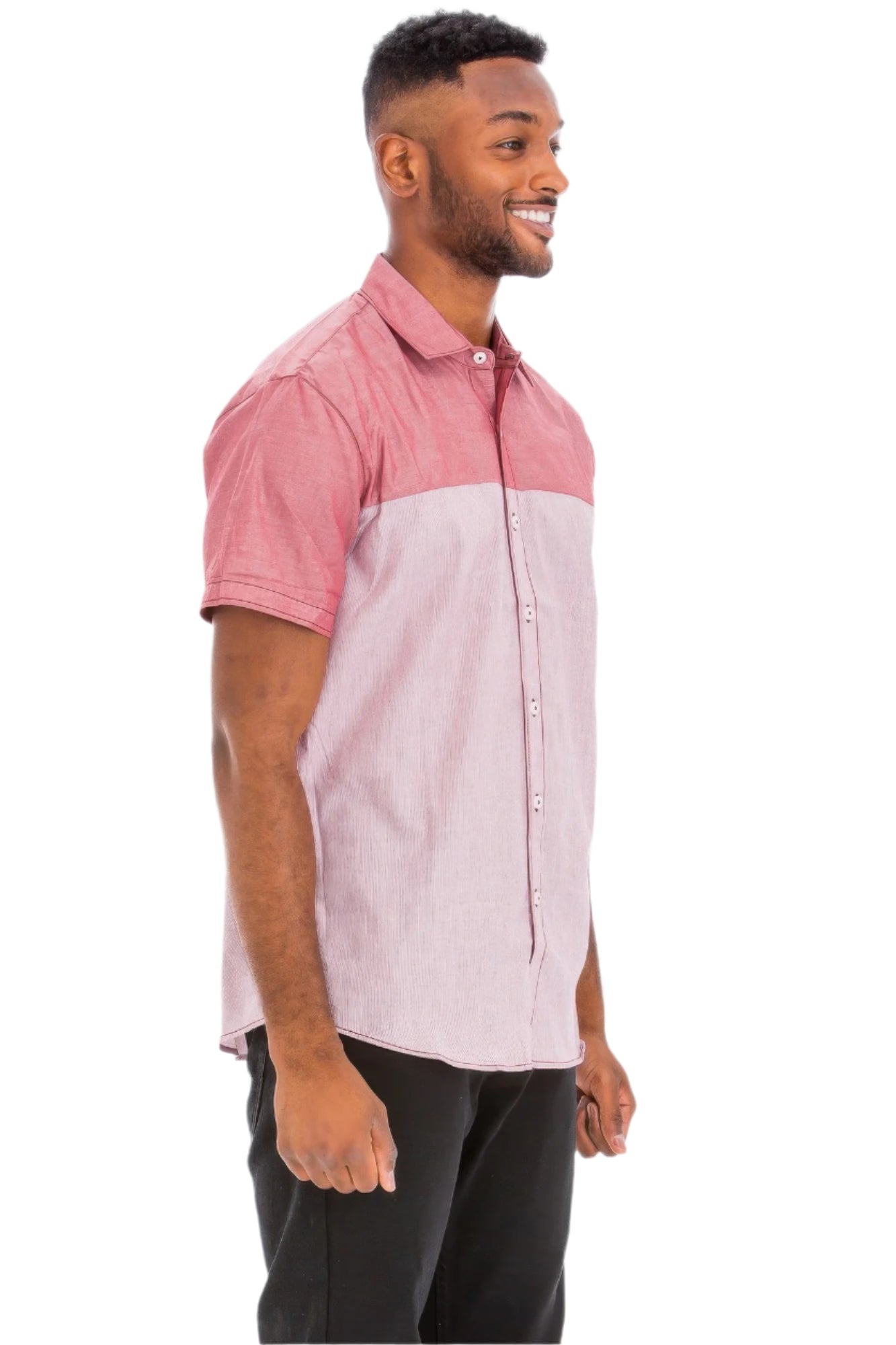 VacationGrabs two tone casual shirt for men in red and light gray with short sleeves