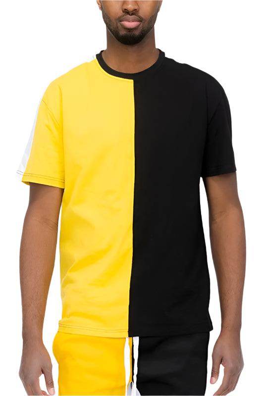 Split Color Block Short Sleeve Shirts - VacationGrabs