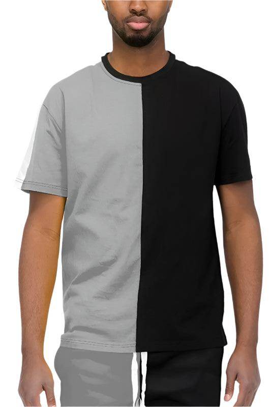 Split Color Block Short Sleeve Shirts - VacationGrabs