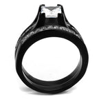 Elegant two-tone cubic zirconia engagement ring with a princess cut center stone and intricate band design