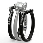 Stunning two tone engagement rings for women featuring a central diamond and sleek black and silver bands
