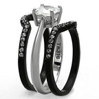 Stunning two tone engagement rings for women featuring a central diamond and sleek black and silver bands