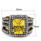 Stunning two tone womens ring with a large yellow gemstone and sparkling details for a unique look