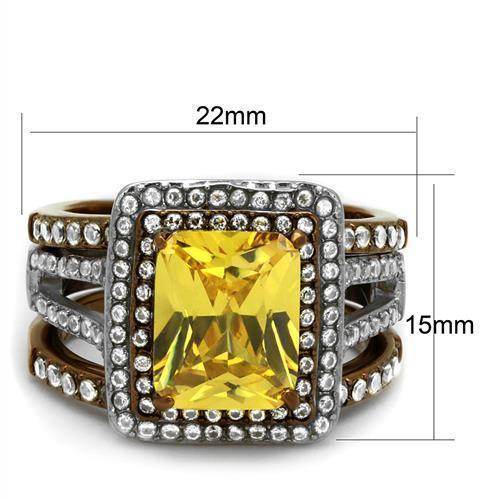 Stunning two tone womens ring with a large yellow gemstone and sparkling details for a unique look