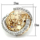 Unique designer silver ring with large champagne-colored gemstone and elegant crystal accents