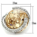 Unique designer silver ring with large champagne-colored gemstone and elegant crystal accents