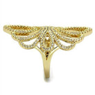 Unique gold brass ring design featuring intricate detailing with shimmering accents