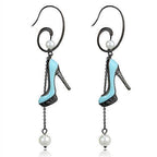 Unique high heel earrings for women in blue and black with pearl accents for stylish looks
