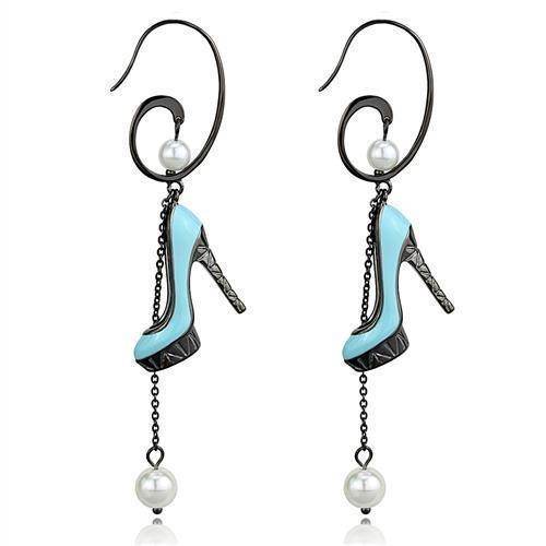 Unique high heel earrings for women in blue and black with pearl accents for stylish looks