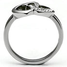 Women's unique intertwined heart ring, silver with sparkling details