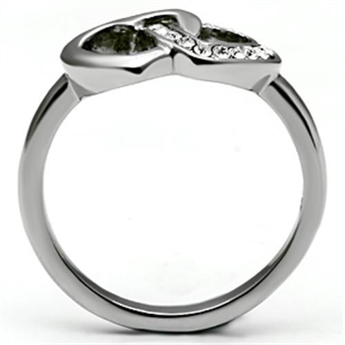 Women's unique intertwined heart ring, silver with sparkling details