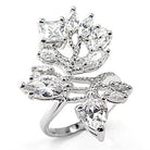 Unique leaf design silver ring for women featuring sparkling crystal accents and an elegant floral pattern
