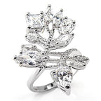 Unique leaf design silver ring for women featuring sparkling crystal accents and an elegant floral pattern