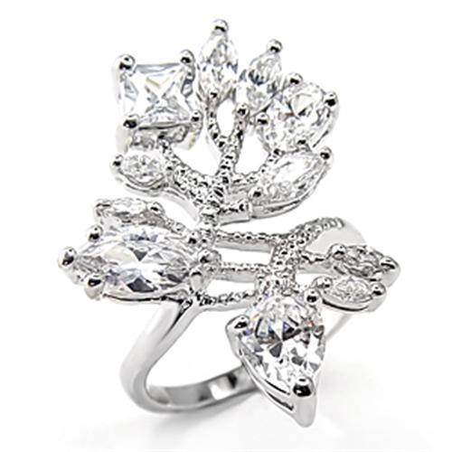 Unique leaf design silver ring for women featuring sparkling crystal accents and an elegant floral pattern